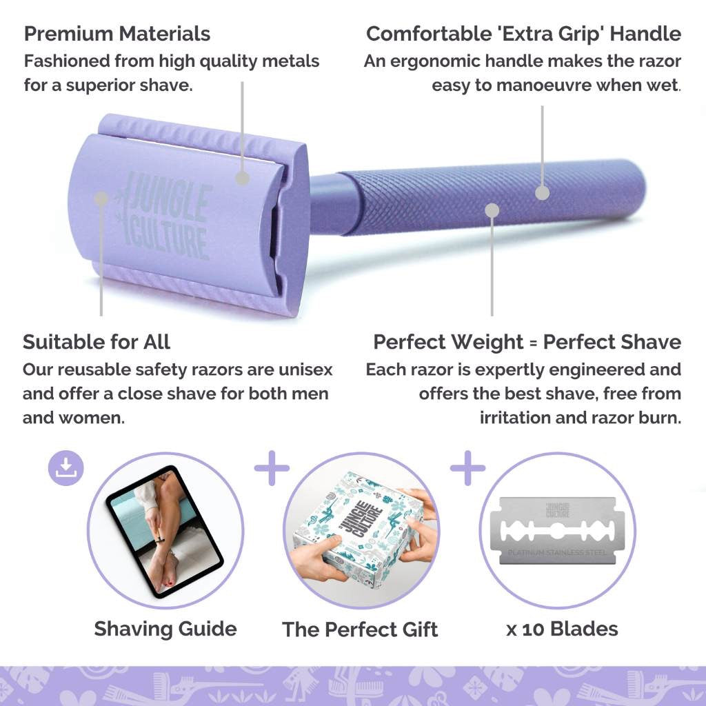 Reusable Metal Safety Razors - Includes 10x Razor Blades