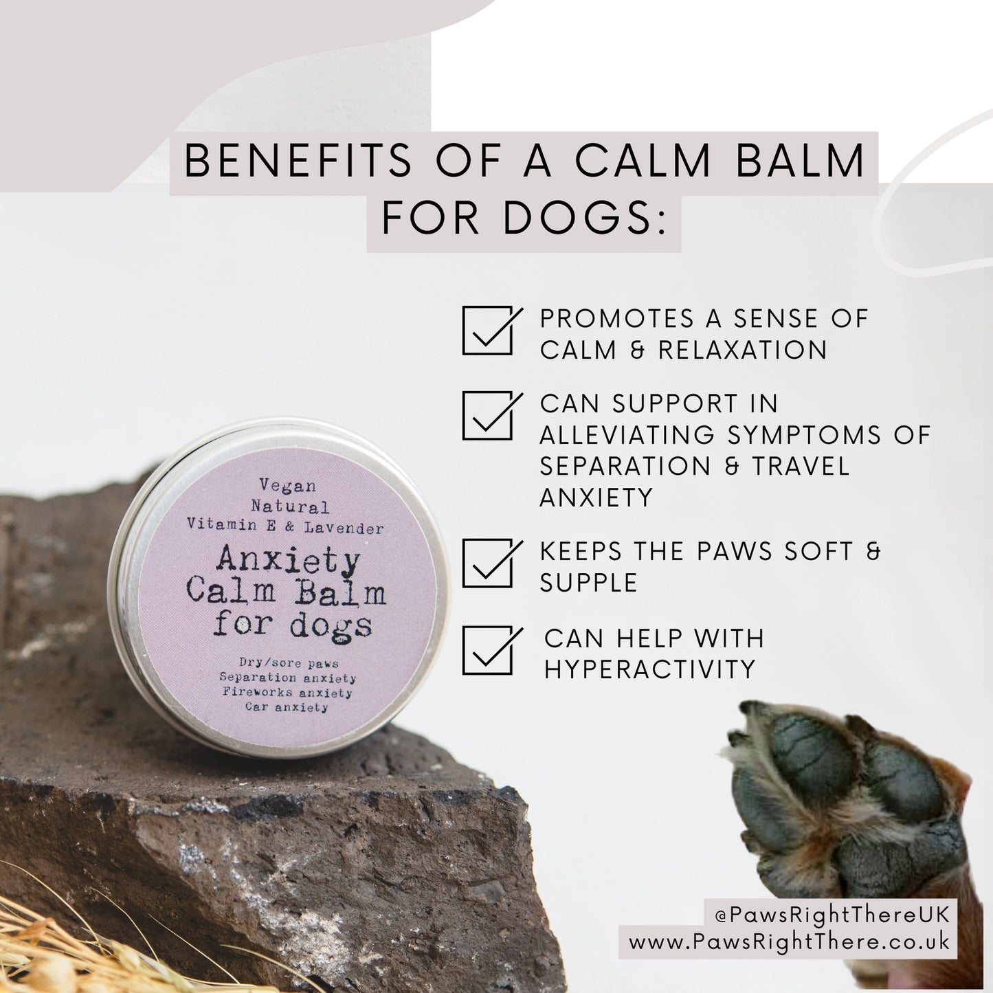 Calming Paw Balm For Dogs | Soothes Anxiety & Dry Paws | Eco