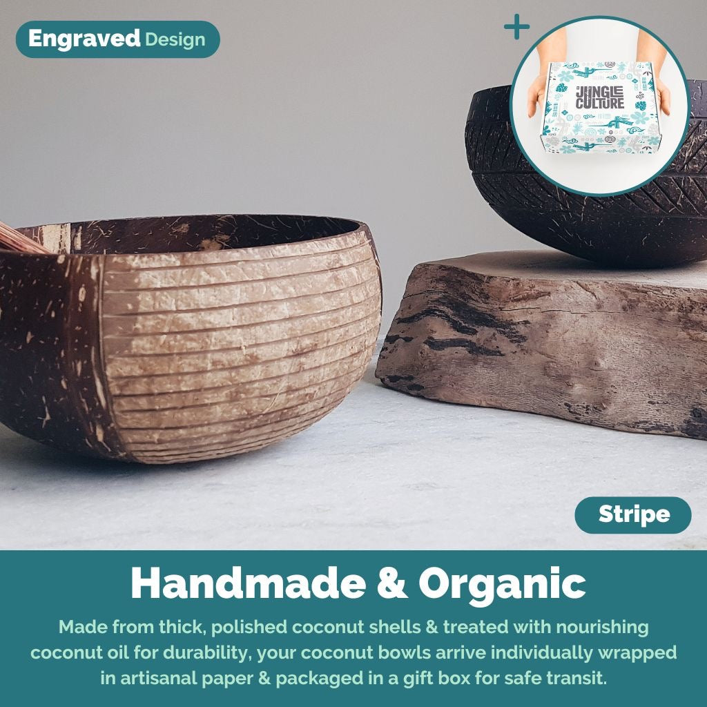 Coconut Bowls - Jumbo Bowl & Spoon Combo (Striped)