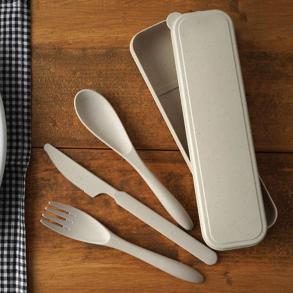 Eco Friendly Biege Wheat Travel Cutlery Set