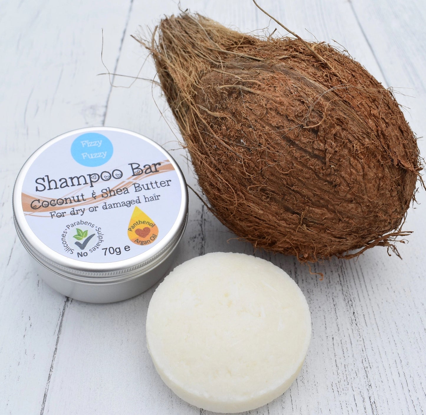 Handmade Solid Shampoo Bar in Tin. Coconut & Shea Butter