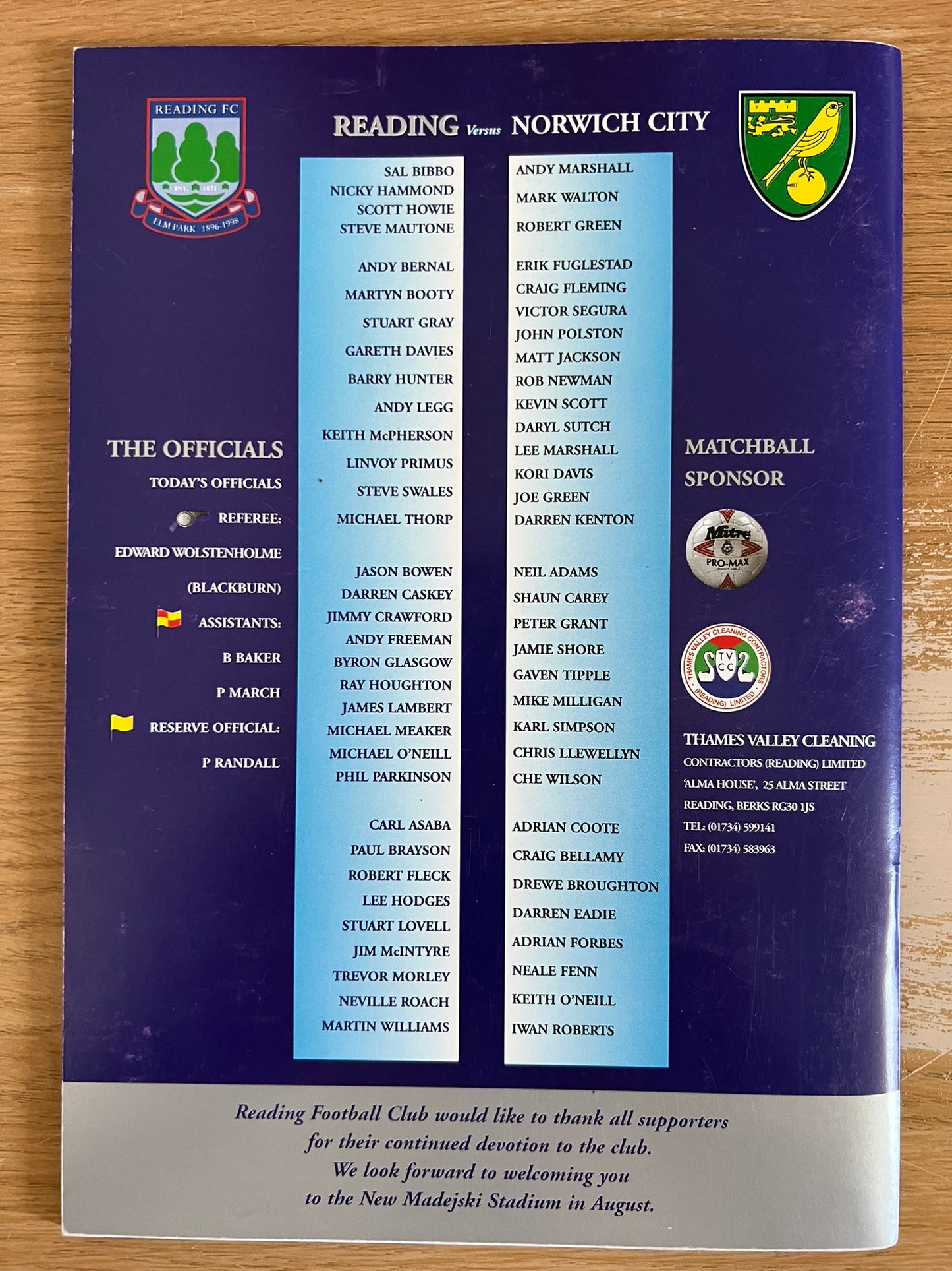 Programme from the Final Game at Elm Park - 3rd May 1998