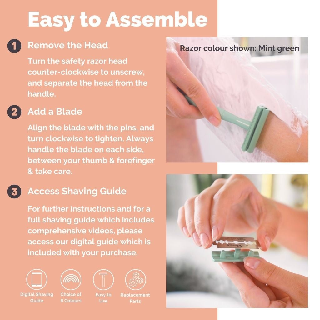 Reusable Metal Safety Razors - Includes 10x Razor Blades