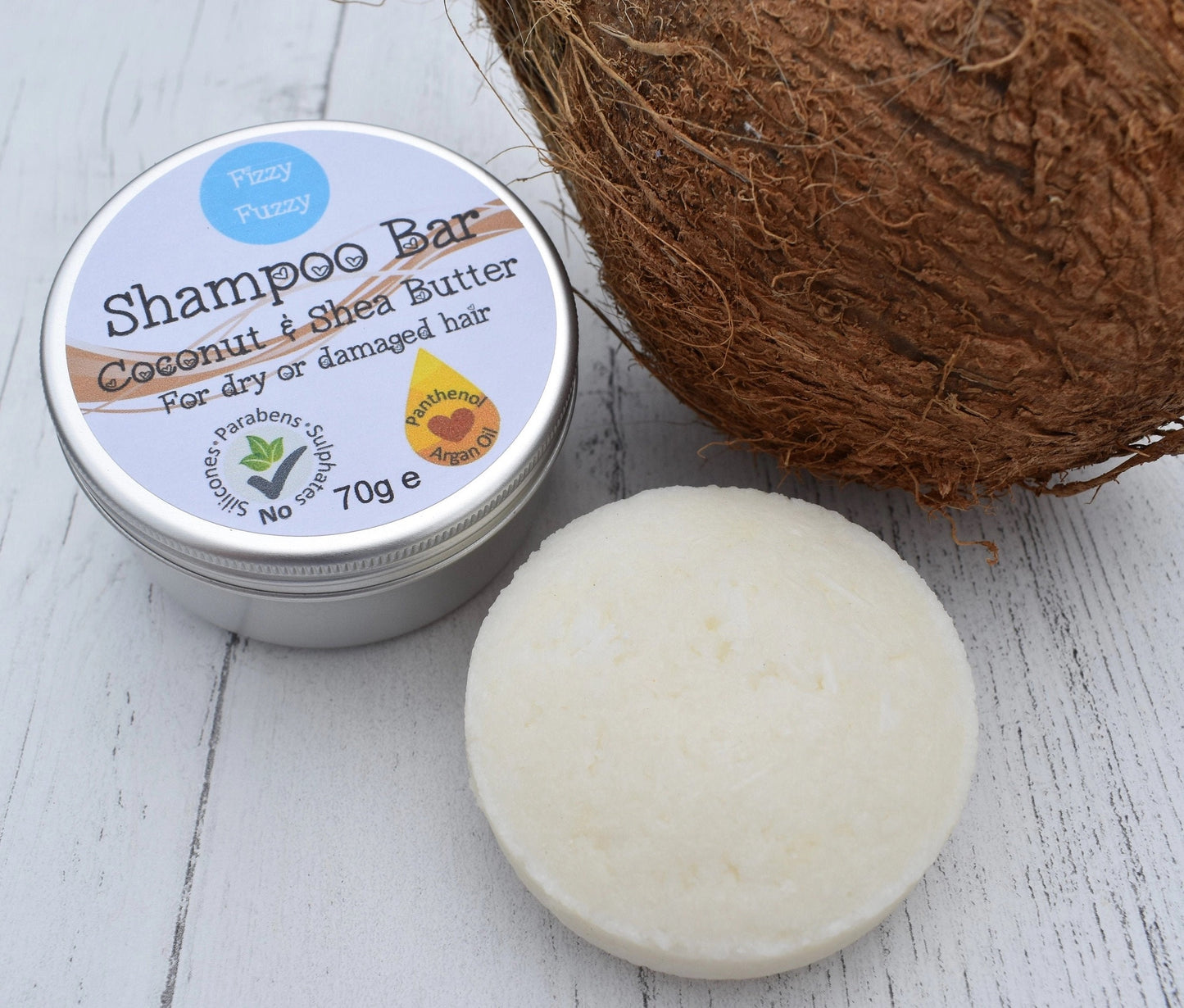 Handmade Solid Shampoo Bar in Tin. Coconut & Shea Butter