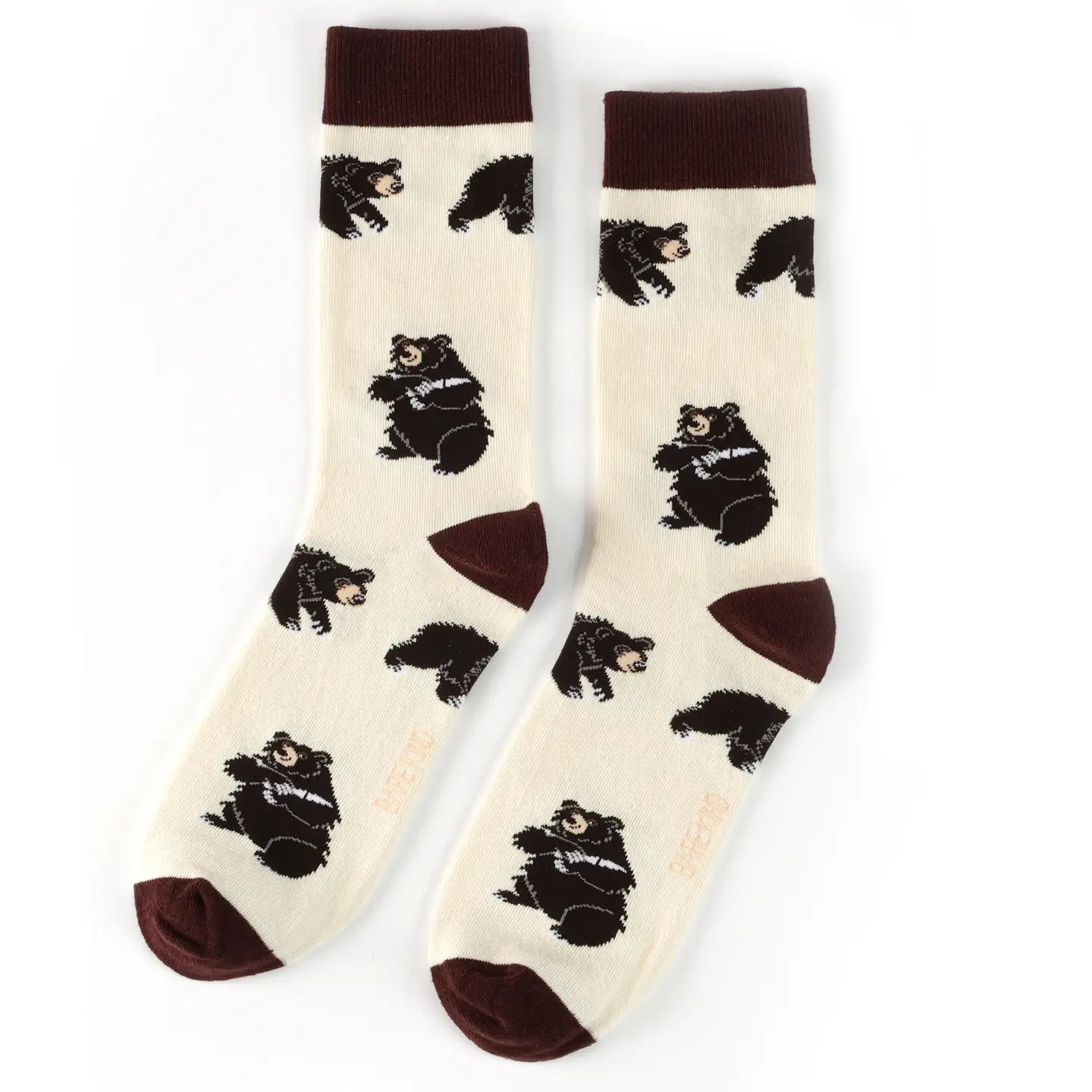 Black Bear Socks | Bamboo Socks | White Socks | Bear Socks