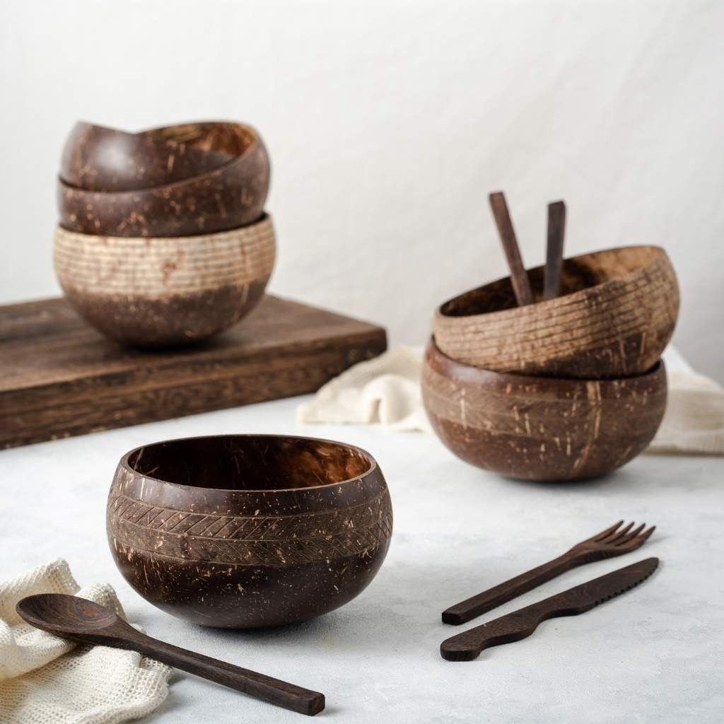 Coconut Bowls - Jumbo Bowl & Spoon Combo (Striped)