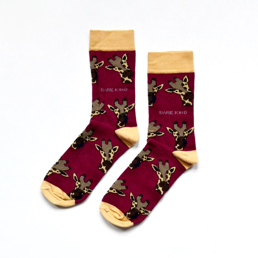 Giraffe Socks | Bamboo Socks | Maroon Socks | African Socks