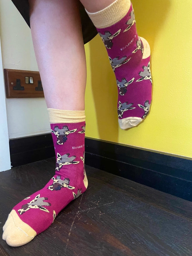 Giraffe Socks | Bamboo Socks | Maroon Socks | African Socks