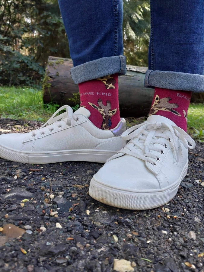 Giraffe Socks | Bamboo Socks | Maroon Socks | African Socks