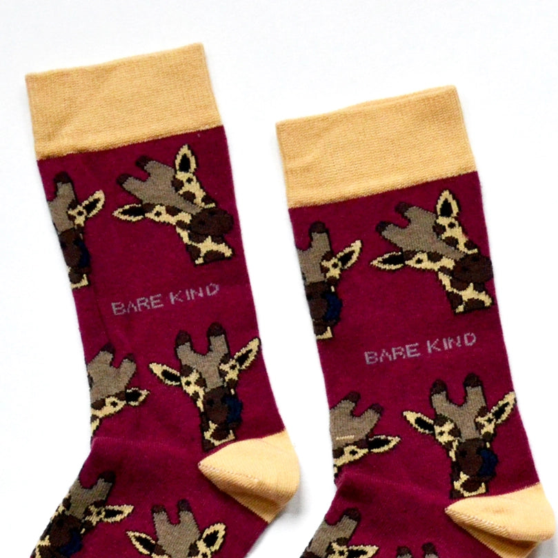 Giraffe Socks | Bamboo Socks | Maroon Socks | African Socks