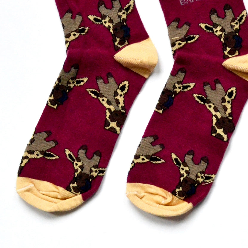 Giraffe Socks | Bamboo Socks | Maroon Socks | African Socks