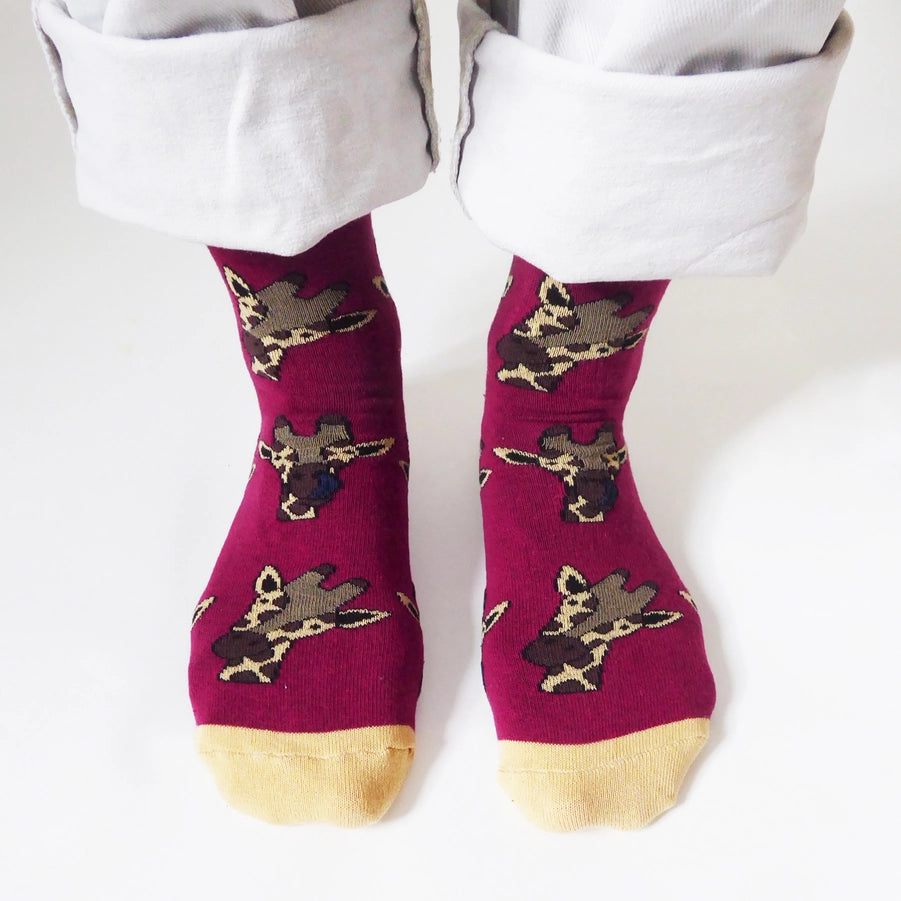 Giraffe Socks | Bamboo Socks | Maroon Socks | African Socks