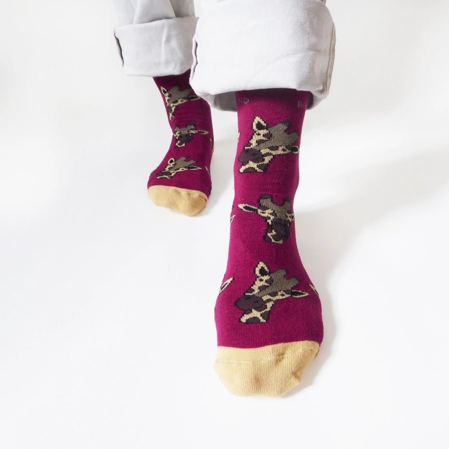 Giraffe Socks | Bamboo Socks | Maroon Socks | African Socks