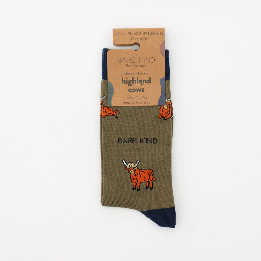 Highland Cow Socks | Bamboo Socks | Green Socks | Farm Socks