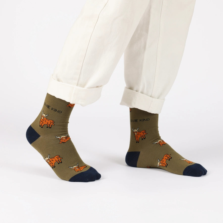 Highland Cow Socks | Bamboo Socks | Green Socks | Farm Socks