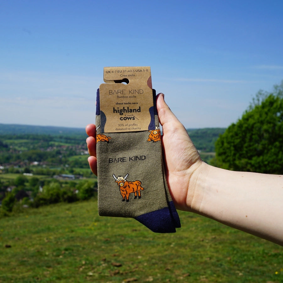 Highland Cow Socks | Bamboo Socks | Green Socks | Farm Socks