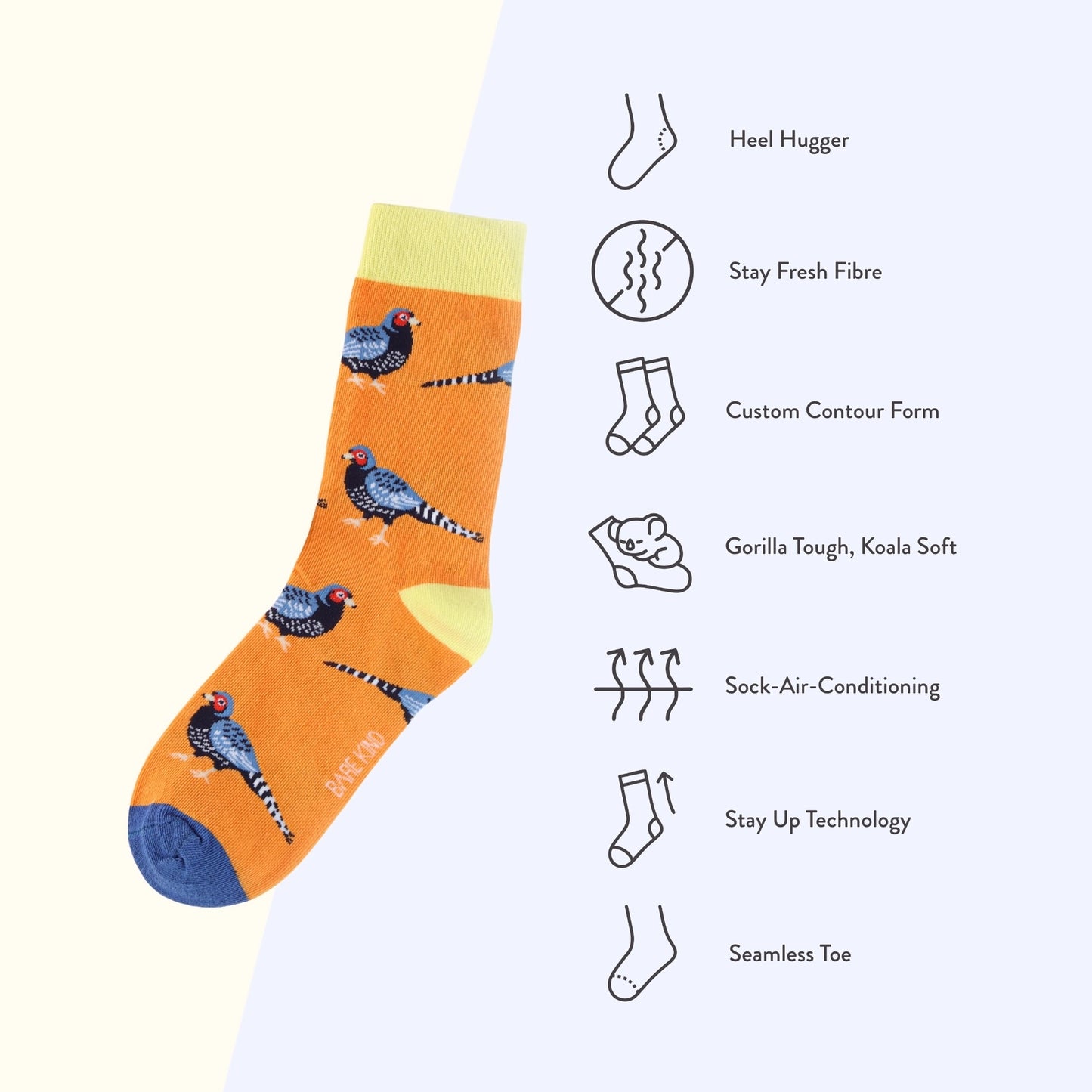 Pheasant Socks | Bamboo Socks | Orange Socks | Bird Socks