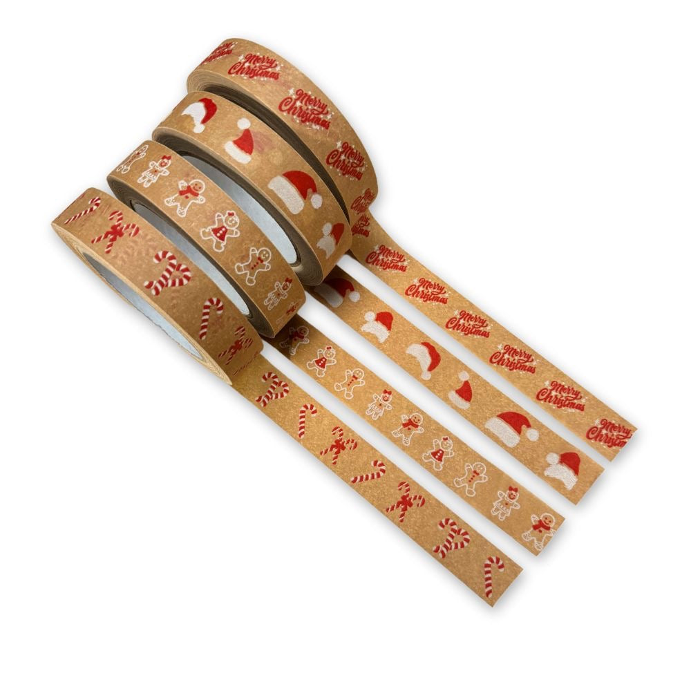Red & White Festive Biodegradable Paper Tape 24mm X 50m