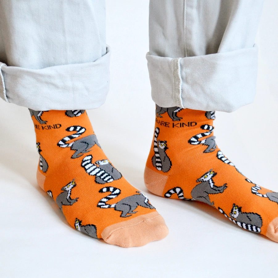 Lemur Socks | Bamboo Socks | Orange Socks | Funky Socks