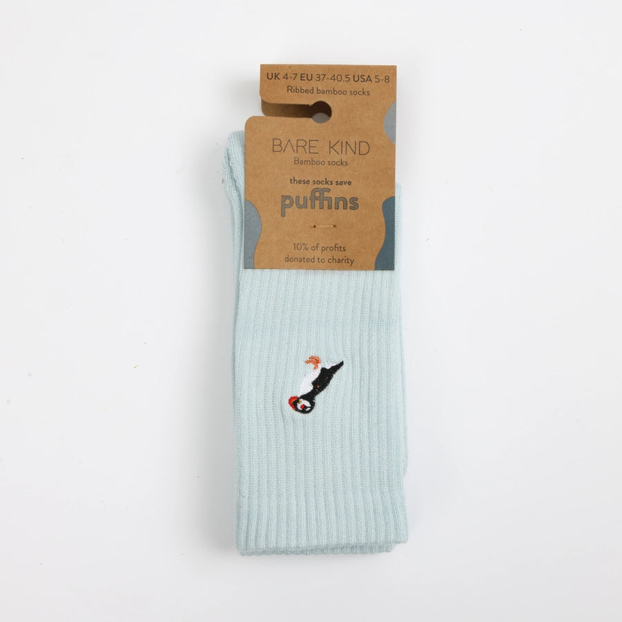 Puffin Socks | Ribbed Bamboo Socks | Blue Socks