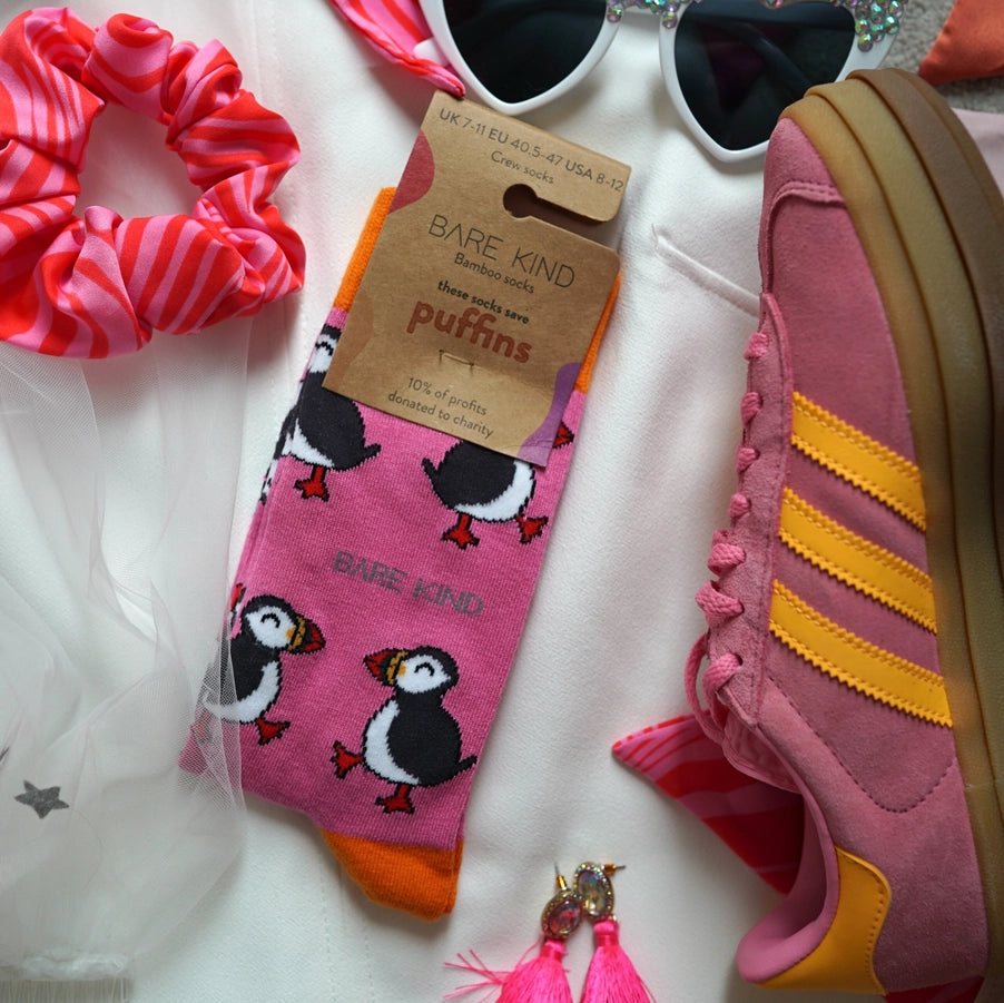 Puffin Socks | Bamboo Socks | Pink Socks | Atlantic Socks