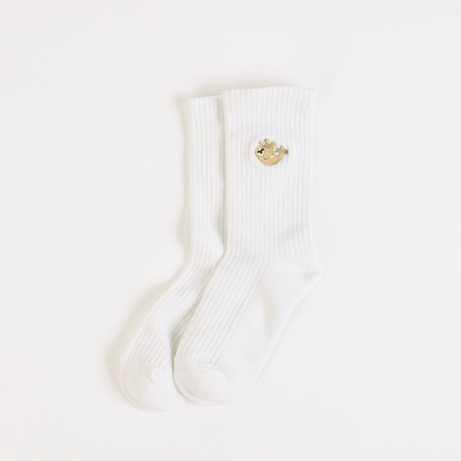 Sloth Socks | Ribbed Bamboo Socks | White Socks
