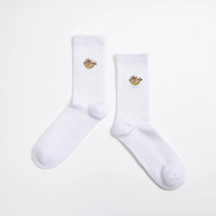 Sloth Socks | Ribbed Bamboo Socks | White Socks