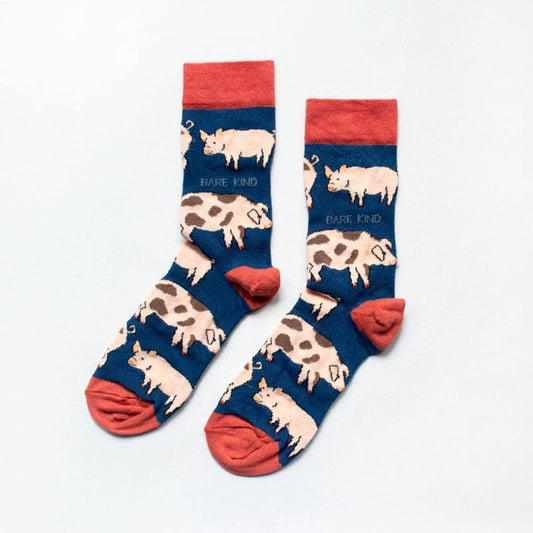 Pig Socks | Bamboo Socks | Blue Socks | Farm Socks