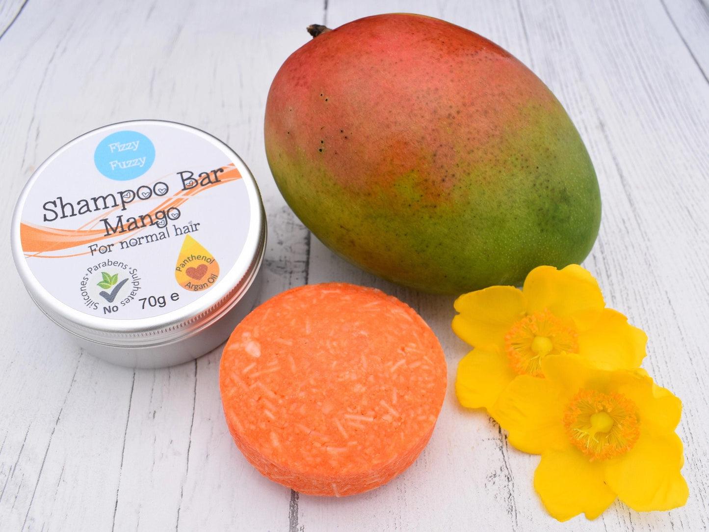 Handmade Solid Shampoo Bar in Tin. Mango. For Normal Hair.