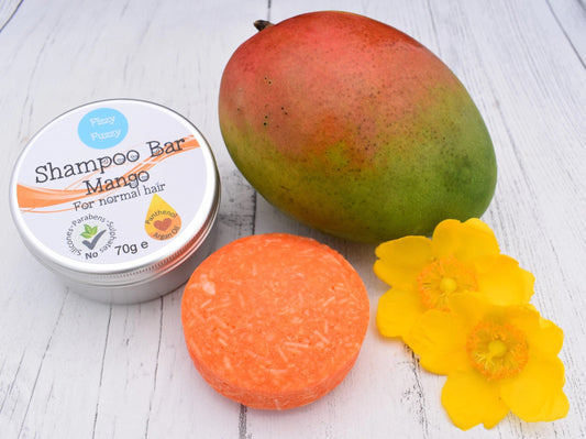 Handmade Solid Shampoo Bar in Tin. Mango. For Normal Hair.