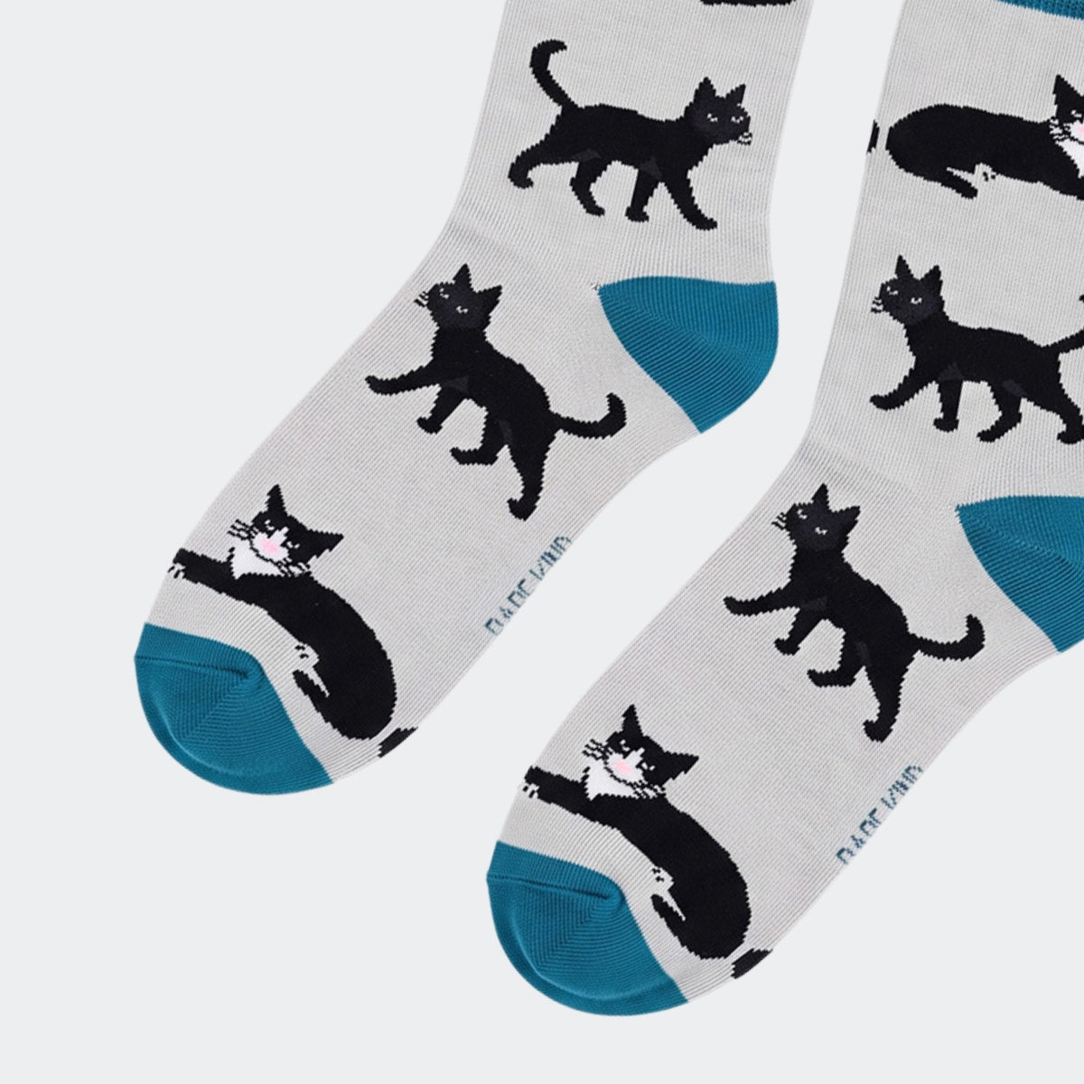 Cat Bamboo Socks | White & Blue | Bare Kind