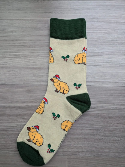 Christmas Capybara Socks | Bamboo Socks | Green Socks