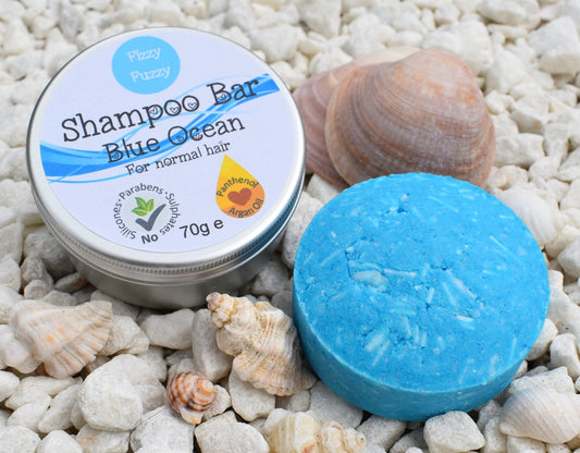 Handmade Solid Shampoo Bar in Tin. Blue Ocean. For Normal Hair.
