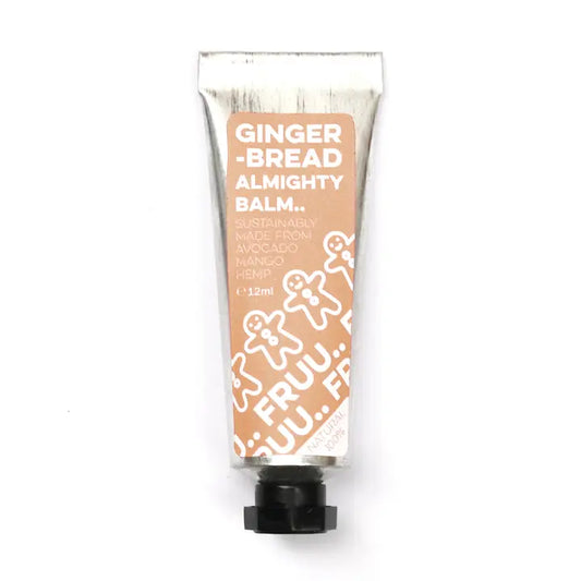 FRUU Gingerbread Almighty Balm 20g in recyclable aluminium tube, handcrafted in London with upcycled fruit oils and natural spiced fragrance