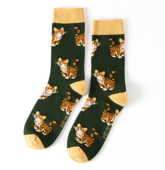 Leopard Socks | Bamboo Socks | Green Socks | Cat Socks