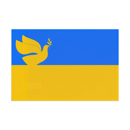 Ukrainian Flag with Dove of Peace. Proceeds to Ukrainian Aid. Single Sided
