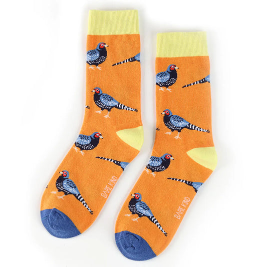 Pheasant Socks | Bamboo Socks | Orange Socks | Bird Socks