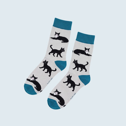 Cat Bamboo Socks | White & Blue | Bare Kind