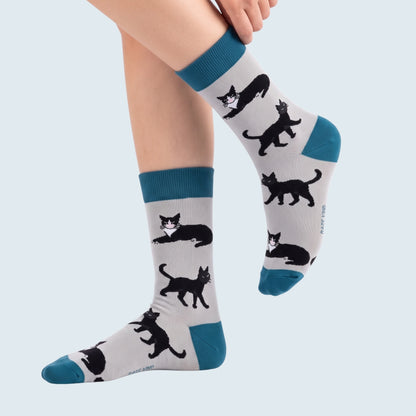 Cat Socks | Bamboo Socks | Grey & Blue Socks