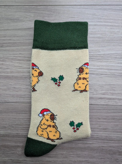 Christmas Capybara Socks | Bamboo Socks | Green Socks