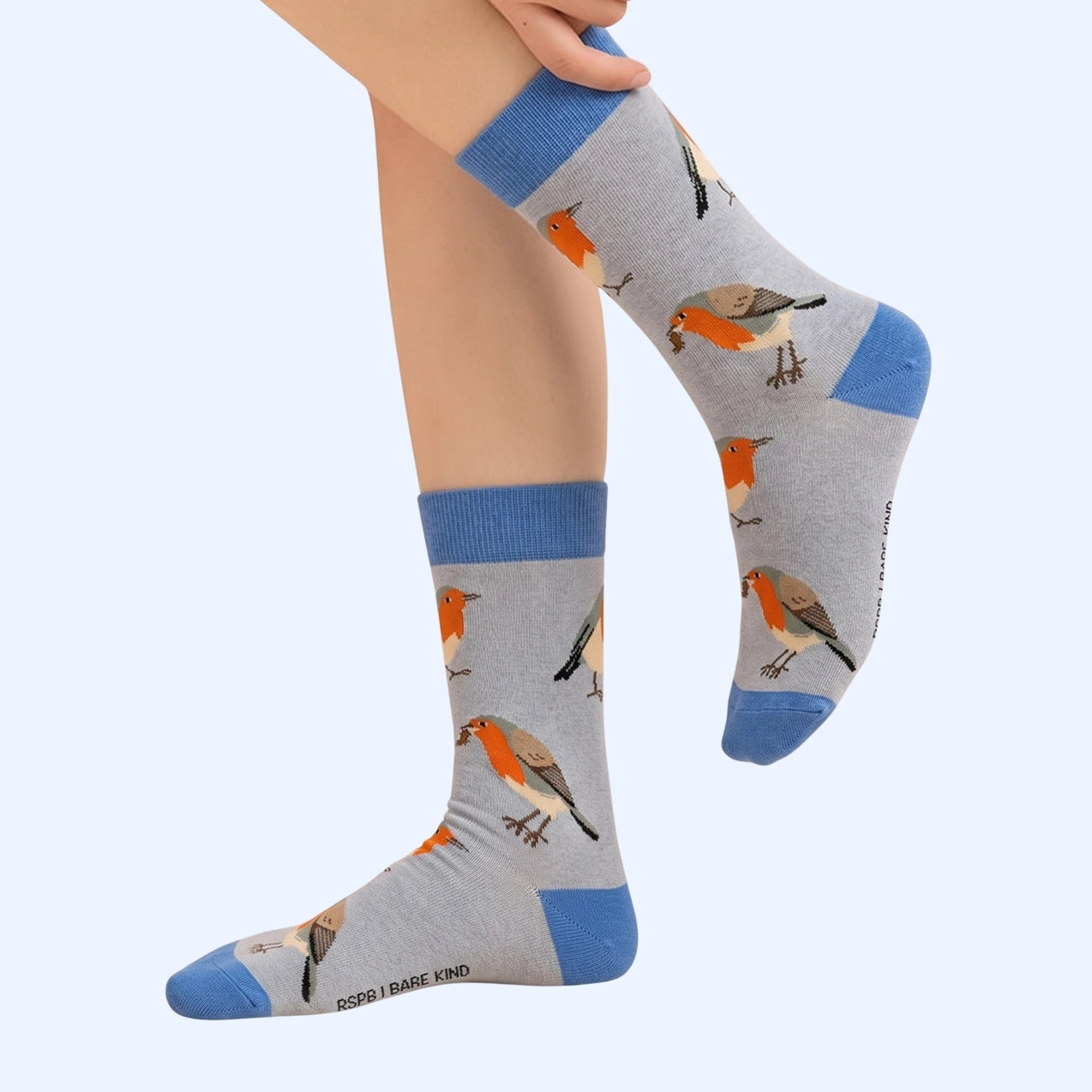 Robin bamboo socks by Bare Kind in blue and grey tones, seamless toe construction, adult sizes UK 4-7 and 7-11