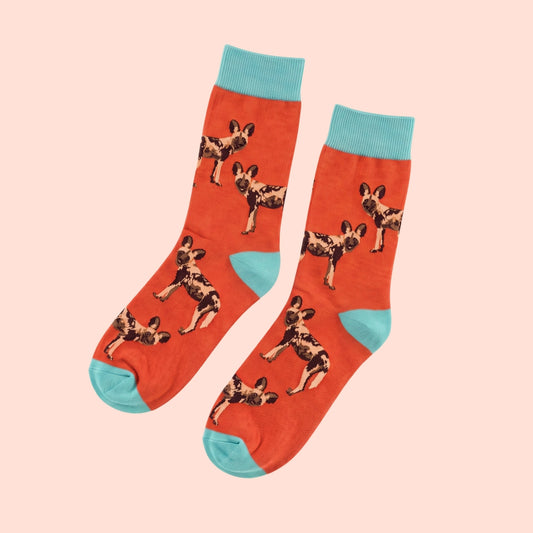 African Wild Dog Socks | Bamboo Socks | Orange Socks