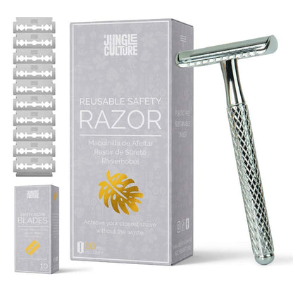 Reusable Metal Safety Razors - Includes 10x Razor Blades