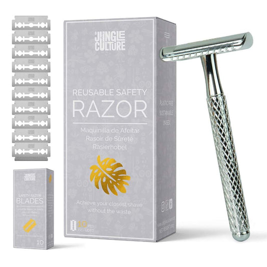 Reusable Metal Safety Razors - Includes 10x Razor Blades