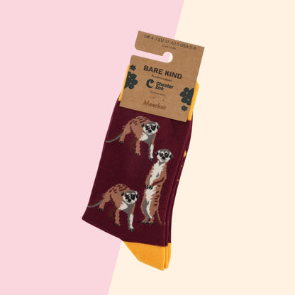 Meerkat Socks | Bamboo Socks | Burgundy Socks