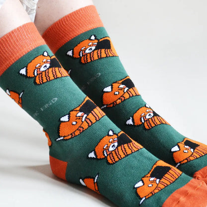 Red Panda Socks | Bamboo Socks | Green Socks