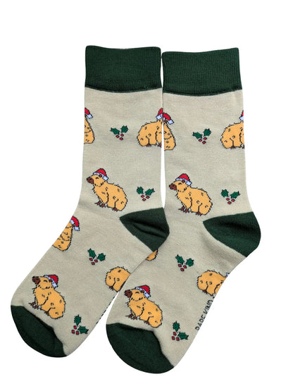 Christmas Capybara Socks | Bamboo Socks | Green Socks