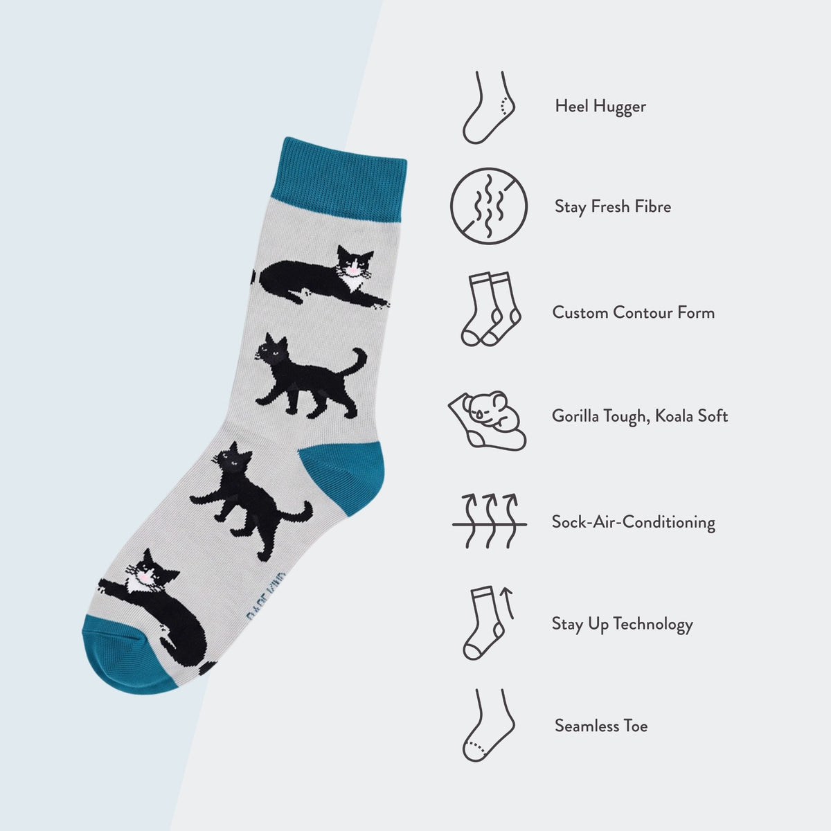 Cat Socks | Bamboo Socks | Grey & Blue Socks