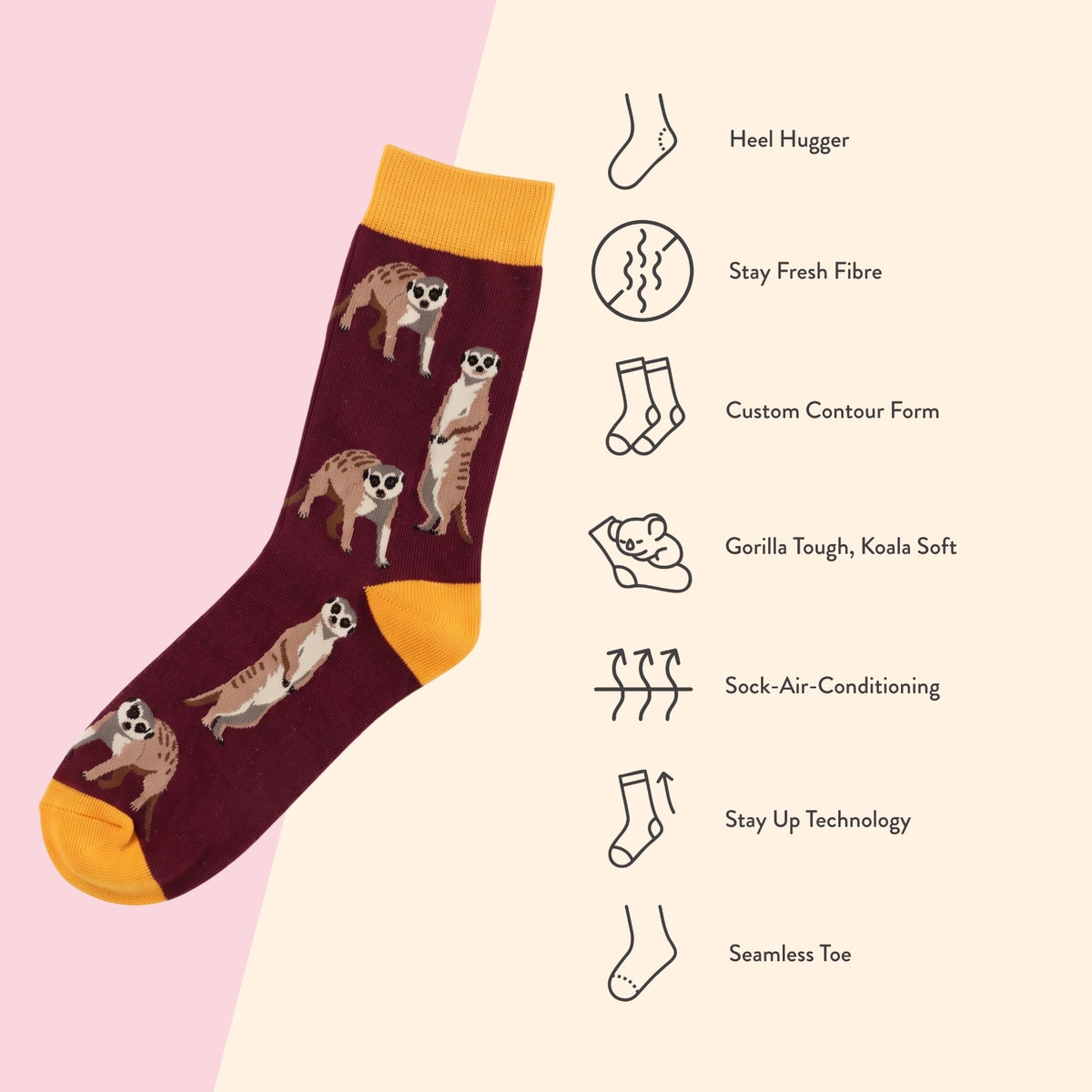 Meerkat Socks | Bamboo Socks | Burgundy Socks