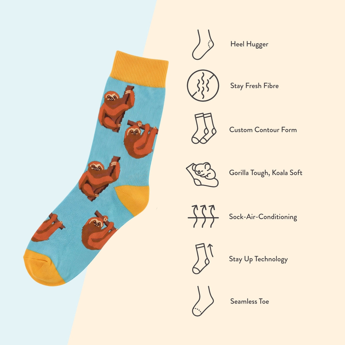 Two-Toed Sloth Bamboo Socks | Blue | Bare Kind